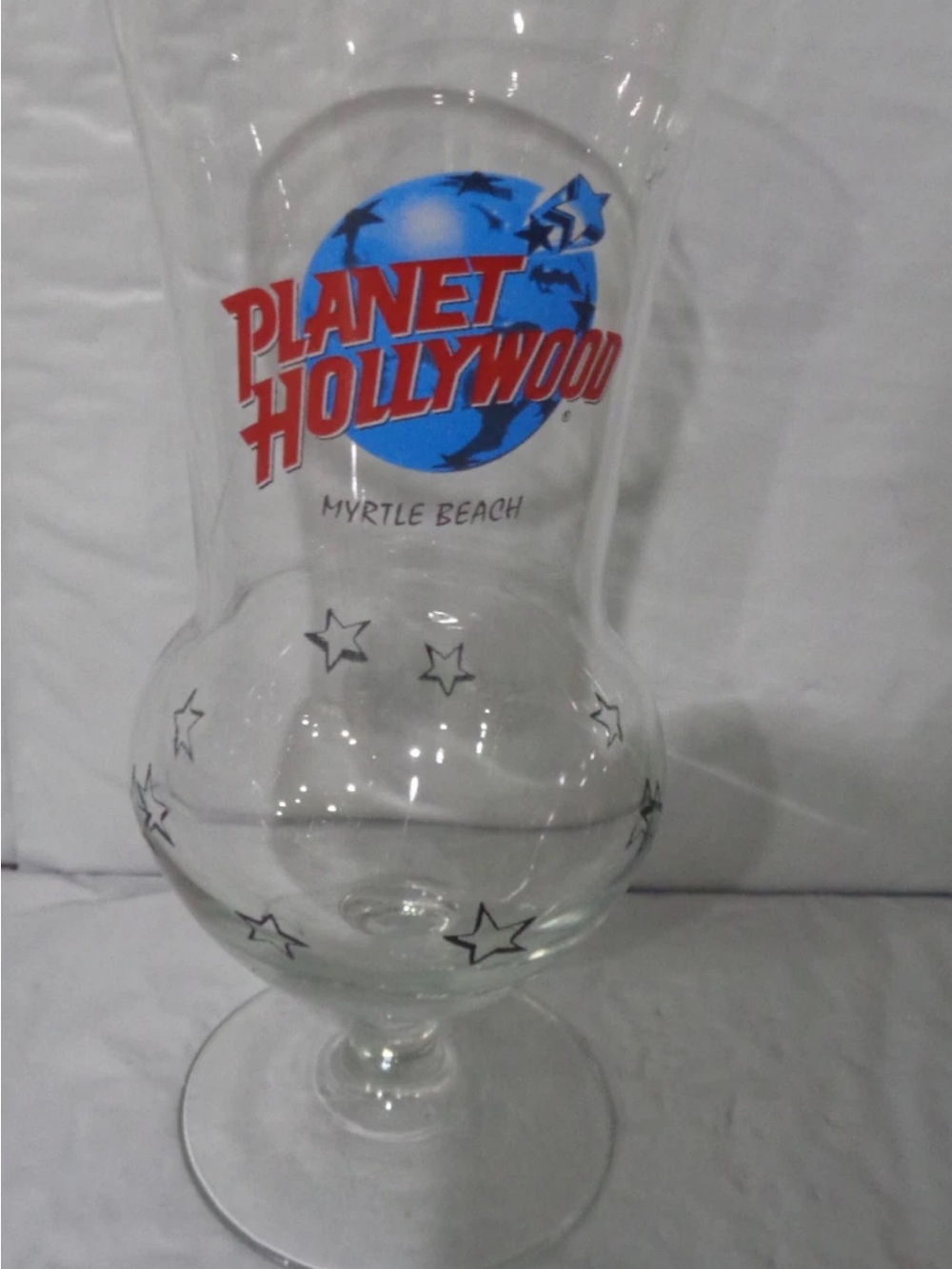 Planet Hollywood Myrtle Beach Souvenir Hurricane Glass - Blue & Red Logo